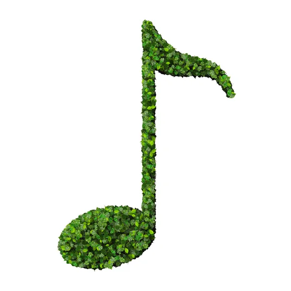 Nota musical oito símbolo feito de folhas verdes isoladas sobre fundo branco. Renderização 3d — Fotografia de Stock