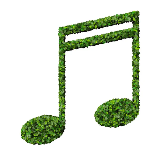 Musical note double semiquaver symbol made from green leaves isolated on white background. 3d render — Stock Photo, Image
