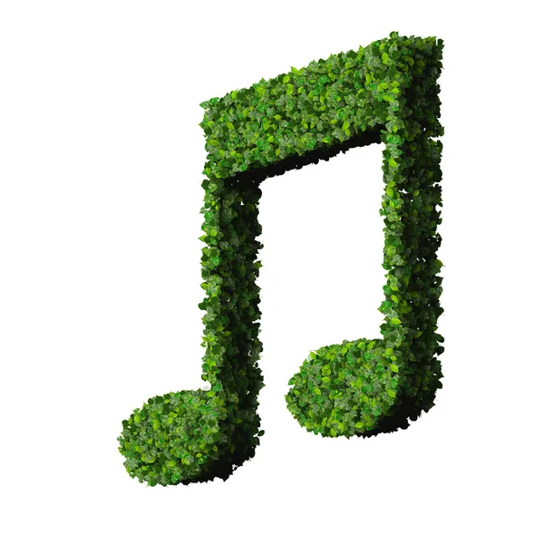 Musical note double eight symbol made from green leaves isolated on white background. 3d render — Stock Photo, Image