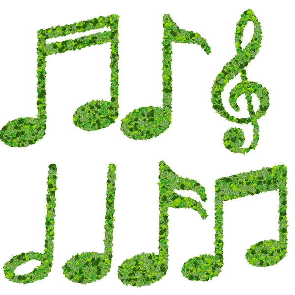 Musical notes, symbol made from green leaves isolated on white background. 3d render — Stock Photo, Image