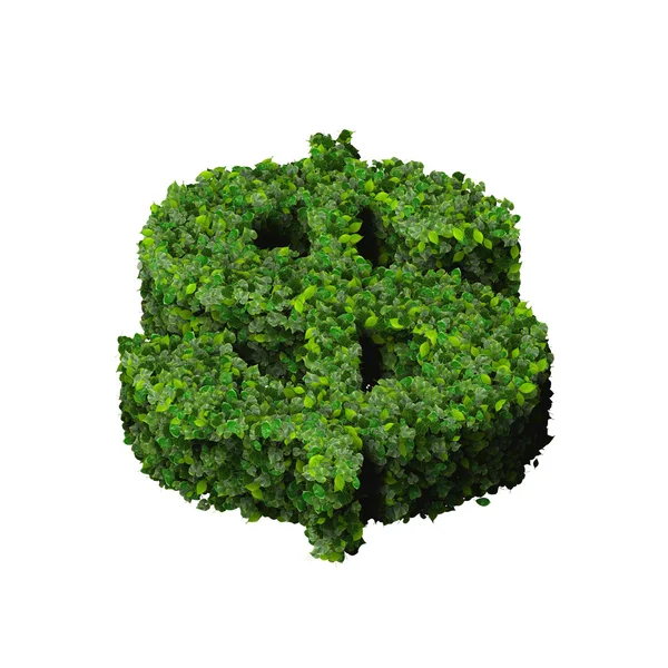 Символ долара (валюти) або знак, зроблений з зеленого листя, ізольовані на білому тлі. 3d візуалізація . — стокове фото