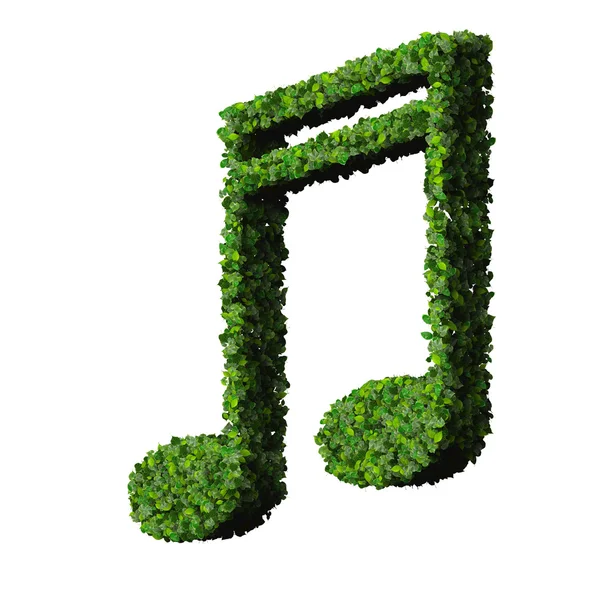 Nota musical símbolo duplo semiquaver feito de folhas verdes isoladas no fundo branco. Renderização 3d Imagem De Stock