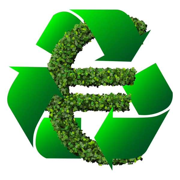 Euro (moeda) símbolo ou sinal feito de folhas verdes isoladas no fundo branco. Renderização 3d . — Fotografia de Stock