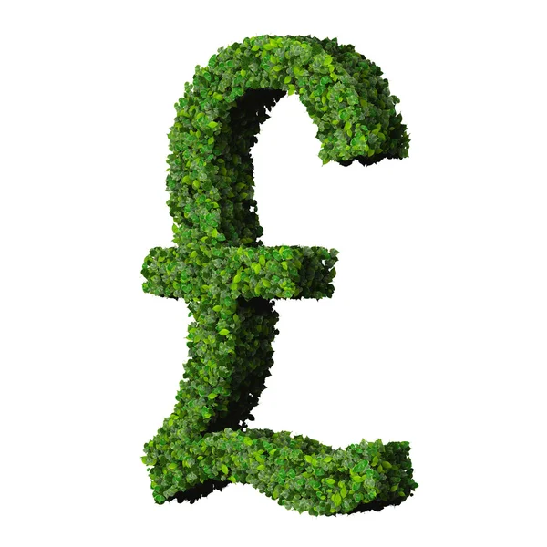 British Pound (currency) symbol or sign made from green leaves isolated on white background. 3d render. — Stock Photo, Image