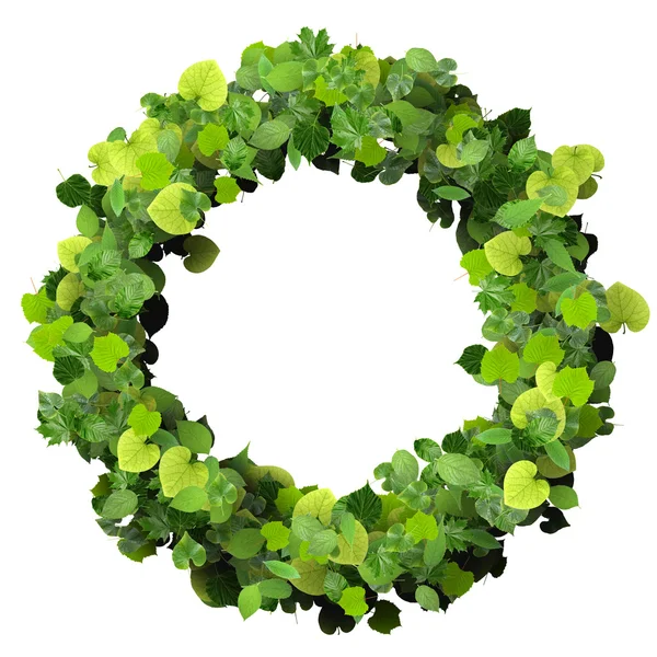 Ring made from green leaves isolated on white background. 3d render. — Stock Photo, Image