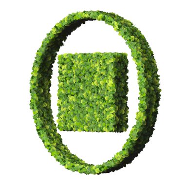 Medya denetimi dur simgesi, beyaz arka plan üzerinde izole yeşil yaprakları yapılmış. 3D render.