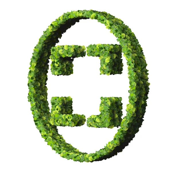 Ícone de tela cheia de controle de mídia, feito de folhas verdes isoladas no fundo branco. Renderização 3D . — Fotografia de Stock