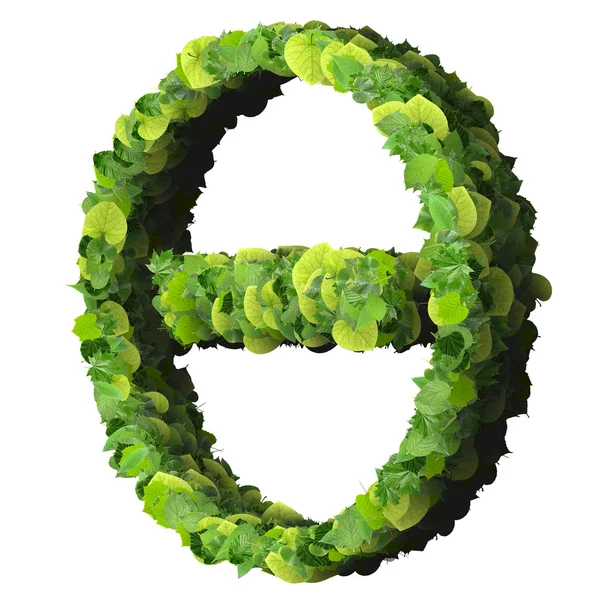 Mediensteuerung minus Symbol, aus grünen Blättern auf weißem Hintergrund isoliert. 3D-Darstellung. — Stockfoto