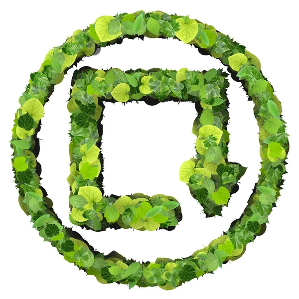 Mediabeheer eenmaal afspelen, herhalen pictogram gemaakt van groene bladeren geïsoleerd op een witte achtergrond. 3D render. — Stockfoto