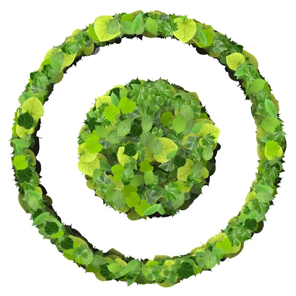 Media control record eco icon made from green leaves isolated on white background. 3D render. — Stock Photo, Image