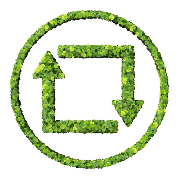 Media control repeat, loop icon made from green leaves isolated on white background. 3D render. — Stock Photo, Image