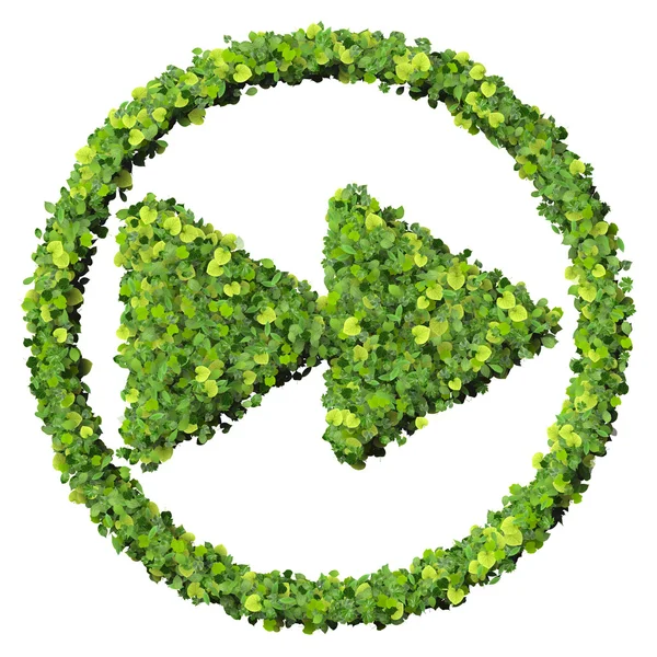 Media control backward or forward eco icon, made from green leaves isolated on white background. 3D render. — Stock Photo, Image