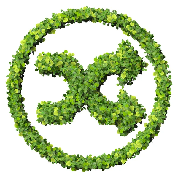 Das Symbol für die Medienkontrolle, das aus grünen Blättern besteht, die auf weißem Hintergrund isoliert sind. 3D-Darstellung. — Stockfoto