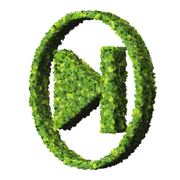 Controle de mídia passo para trás ou para a frente ícone eco, feito de folhas verdes isoladas no fundo branco. Renderização 3D . — Fotografia de Stock