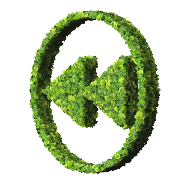 Media control backward or forward eco icon, made from green leaves isolated on white background. 3D render. — Stock Photo, Image