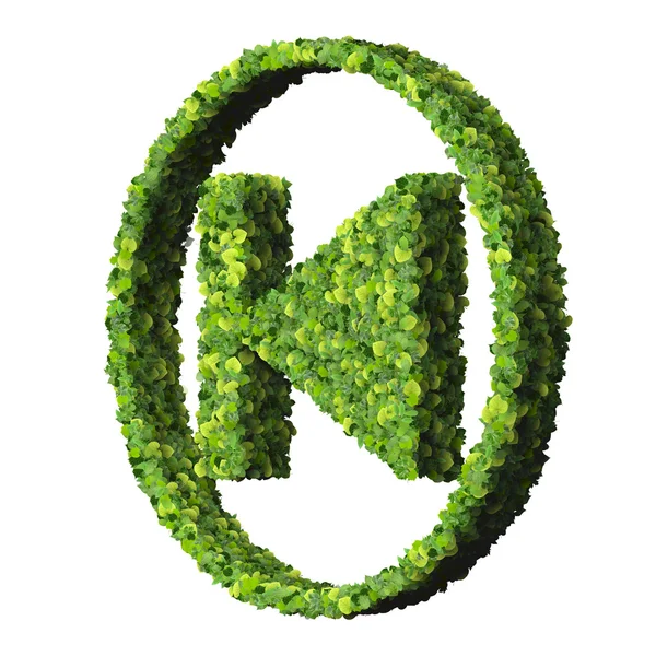 Control de medios paso atrás o hacia adelante icono ecológico, hecho de hojas verdes aisladas sobre fondo blanco. Renderizado 3D . — Foto de Stock