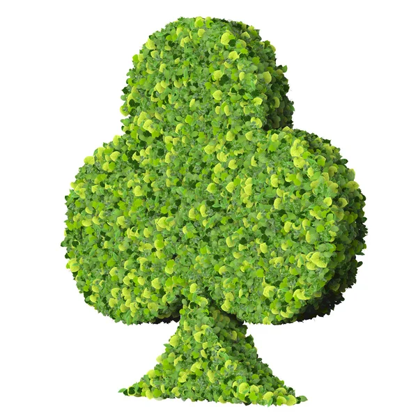 Spielkarte eco icon club, aus grünen Blättern isoliert auf weißem Hintergrund. 3D-Darstellung. — Stockfoto
