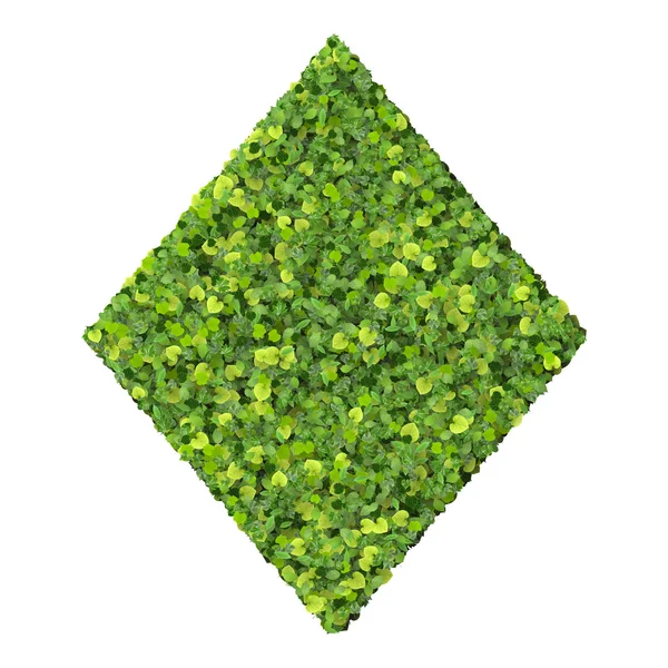 Jogando cartão eco ícone diamante, feito de folhas verdes isoladas no fundo branco. Renderização 3D . — Fotografia de Stock