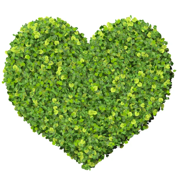 İskambil Eko simgesi kalp, beyaz arka plan üzerinde izole yeşil yaprakları yapılmış. 3D render.