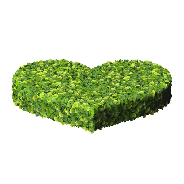 Ігрові картки еко значок серця, зроблені з зеленого листя ізольовані на білому тлі. 3D візуалізація . — стокове фото