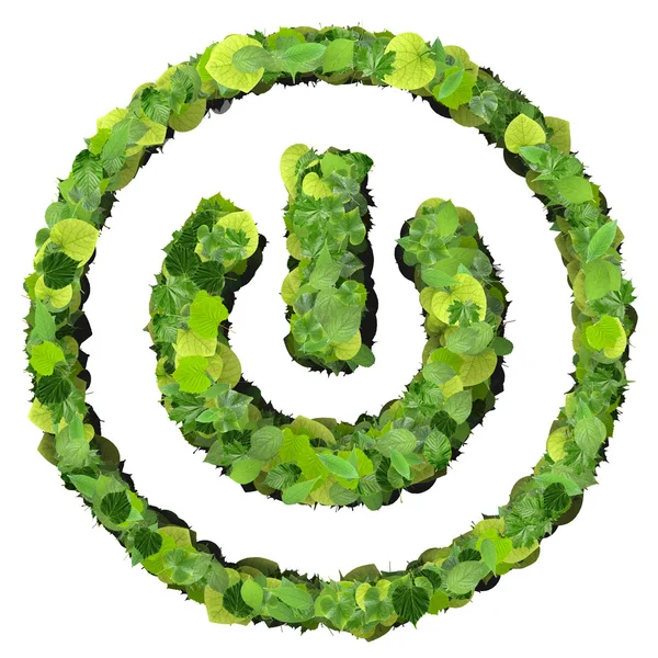 Controle de mídia desligar ícone eco feito de folhas verdes . — Fotografia de Stock