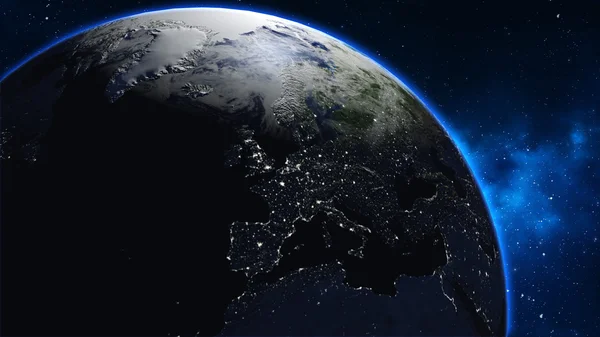 Planetjorden i universum eller utrymme, jorden och galax i en nebulosa moln. — Stockfoto