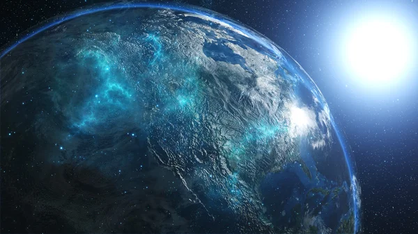 Planeta Pământ în univers sau spațiu, Pământ și galaxie într-un nor de nebuloasă . — Fotografie, imagine de stoc