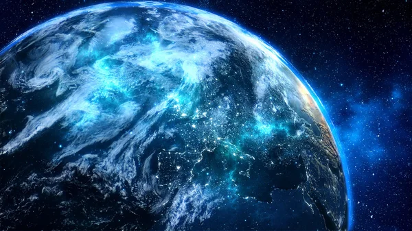 Planetjorden i universum eller utrymme, jorden och galax i en nebulosa moln. — Stockfoto