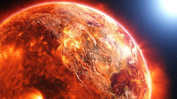 Earth burning or exploding after a global disaster, apocalyptic scenario. — Stock Photo, Image