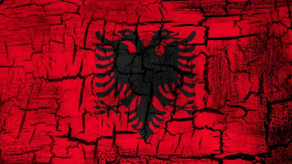 Bandera de Albania, Bandera de Albania pintada sobre suelo agrietado — Foto de Stock