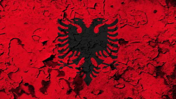Bandera de Albania, Bandera de Albania pintada sobre pintura agrietada — Foto de Stock
