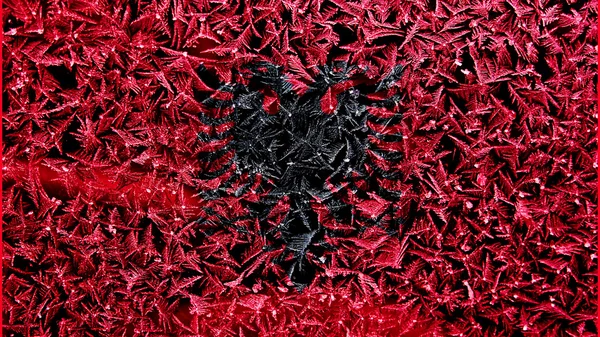 Bendera Albania, Bendera Albania dicat pada embun beku — Stok Foto