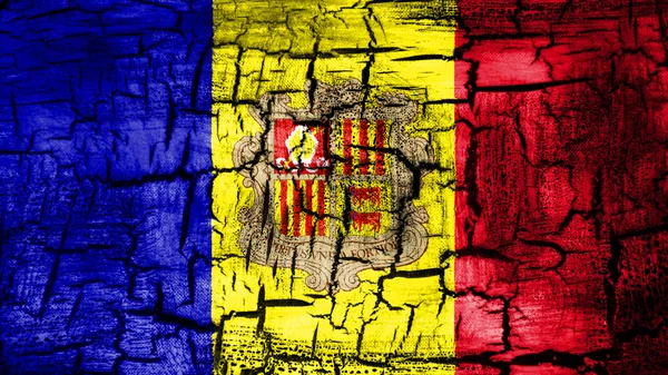 Bandeira de Andorra pintada em terreno rachado — Fotografia de Stock