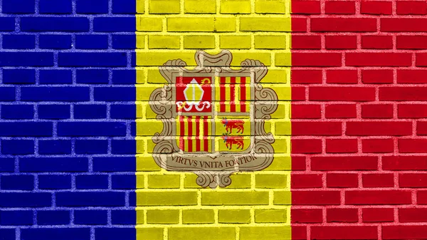 Bandiera di Andorra dipinta su muro di mattoni — Foto Stock