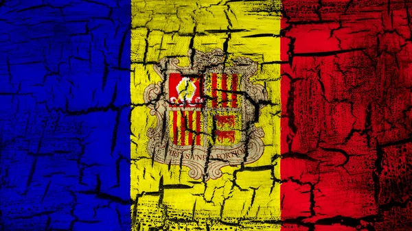 Bandera de Andorra pintada sobre suelo agrietado —  Fotos de Stock