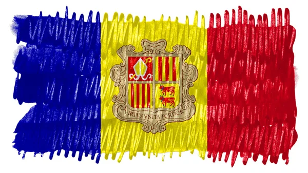 Flag of Andorra painted with brush on solid background, paint texture — Stock Photo, Image