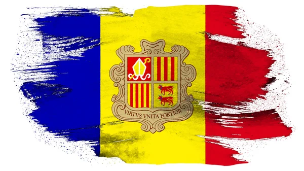 Flag of Andorra painted with brush on solid background, paint texture — Stock Photo, Image