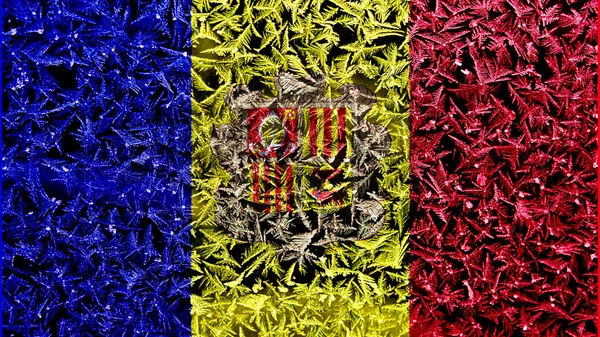 Vlag van Andorra geschilderd op vorst — Stockfoto