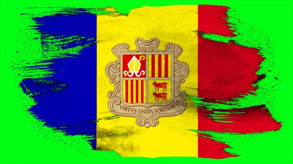 Σημαία της Ανδόρρας ζωγραφισμένα με βούρτσα σε συμπαγές παρασκήνιο, υφή ζωγραφική — Φωτογραφία Αρχείου