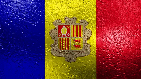 Bandeira de Andorra pintada sobre textura metálica — Fotografia de Stock