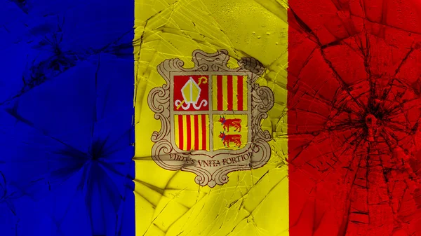 Flag of Andorra painted on broken glass — Stock Photo, Image