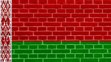 Beyaz Rusya bayrağı, tuğla duvara boyanmış Belarus bayrağı