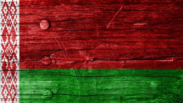 Flag of Belarus, Belarusian flag painted on wooden texture — Stock Photo, Image