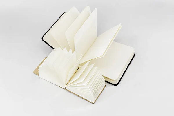 Two Fan Open Small Notepads Blank Light Beige Pages Top — Stock Photo, Image