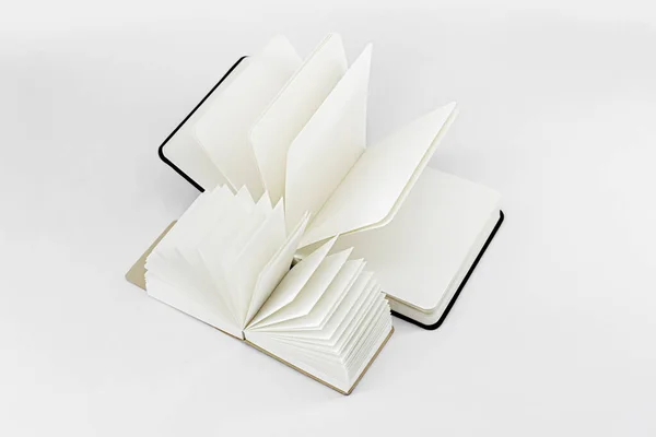 Fan Open Small Notepad Unfold Large Black Notebook Blank White — Fotografia de Stock