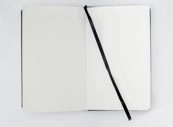 Ontvouw Open Notebook Boek Met Blanco Witte Pagina Zwart Lint — Stockfoto