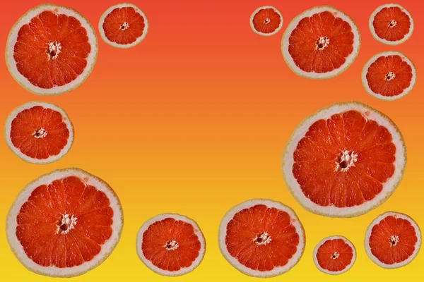 Gesneden Helder Rood Oranje Helften Grapefruit Plakjes Cirkels Van Verschillende — Stockfoto