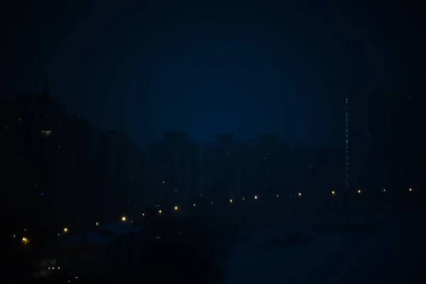 Ville Nocturne Sur Fond Brouillard Brouillard Bleu Épais Dans Une — Photo