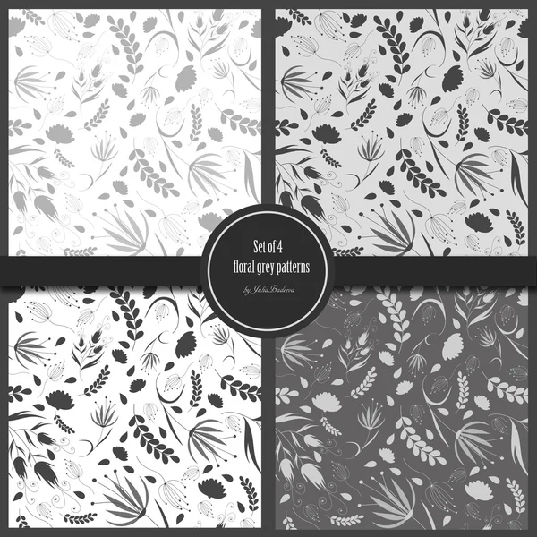 Ensemble de motifs floraux gris — Image vectorielle