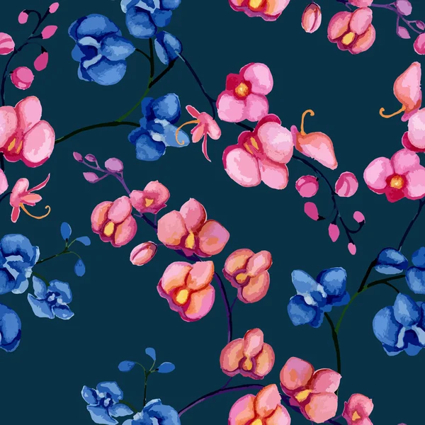 Orchideeën blauwe patroon — Stockvector